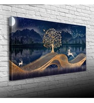 Soyut , Göl ve Dağ Manzarası Kanvas Tablo 60 x 120