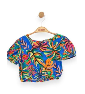 Kız Çocuk Desenli Crop Bluz