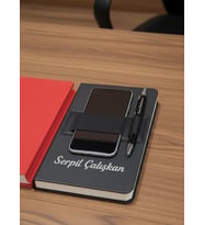 Kişiye Özel Telefon Bölmeli Ajanda ve Kalem Seti (Siyah)