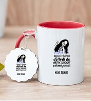 Kişiye Özel Herkes Delirdi Tasarım Esprili Kırmızı Kupa Bardak ve Anahtarlık
