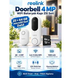 4MP WiFi Bataryalı Kapı Zili Seti + Kablosuz Zil (Chime) + 64GB Hafıza Kartı