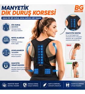 Manyetik Dik Duruş Korsesi Ayarlanabilir Omuz Sırt Bel Destekleyici Kamburluk Önleyici Unisex Siyah Günlük Kullanım