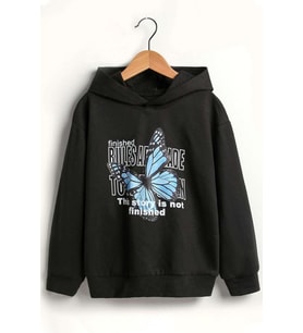 Butterfly Baskılı Sweatshirt (Siyah)