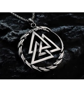 Paslanmaz Çelik Iskandinav  Ejder Detaylı Güç Simgesi Valknut Viking Kolye
