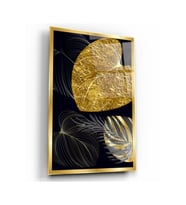 Gold Yapraklar Cam Tablo