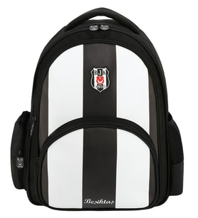 Beşiktaş Çubuklu Desenli Siyah Beyaz Suni Deri Okul Çantası - Üç Bölmeli - 25356