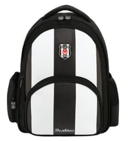 Beşiktaş Çubuklu Desenli Siyah Beyaz Suni Deri Okul Çantası - Üç Bölmeli - 25356