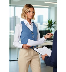 Kadın V Yaka Kolsuz Fitted Denim Yelek Düz Desen Astarsız Regular Boy Basic Siluet %100 Pamuk