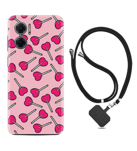 Xiaomi Redmi Note 11E Kılıf Resimli Boyun Askılı İpli Desenli Silikon Heart Lollipop 1414