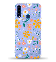 Samsung Galaxy A20s Uyumlu Lansman Kılıf Çiçek Tasarımlı İçi Kadife Kapak-Lila (Şeffaf)