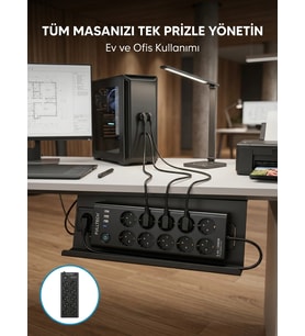 Usb Ve Type-c Şarj Özellikli 10'lu Çoklu Priz