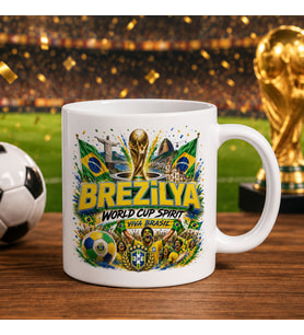 BK Gift Brezilya Taraftar Temalı Dünya Futbol Kupası Tasarımlı Beyaz Kupa Bardak