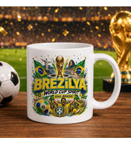 BK Gift Brezilya Taraftar Temalı Dünya Futbol Kupası Tasarımlı Beyaz Kupa Bardak