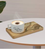 BK Gift Kişiye Özel Mermer Tasarımlı Doğal Ahşap Tabaklı Seramik Fincan Sunum Seti  Model 5