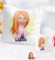 BK Gift Kişiye Özel Karikatürlü Moda İkonu Yastık Kupa Seti 1 (Model 1)
