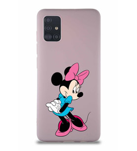Samsung Galaxy M31S Soft Premier Kapak Minnie Mouse-F Tasarımlı Silikon Kılıf - Pudra (Şeffaf)