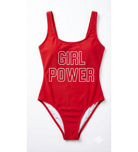 Kırmızı ÇOK DAR KALIP Girl Power Baskılı Mayo