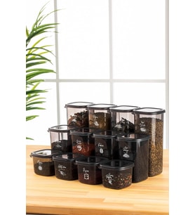 Beyaz Serigrafi Etiketli Kare Erzak Saklama Kabı 12'Li Set 4X(0,55 Litre, 1,2 Litre, 1,75 Litre)