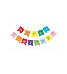 Renkli Gümüş Happy Yaldızlı Banner