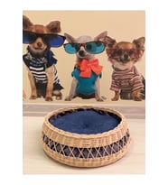 Rattan Bambu Dekoratif Kedi Köpek Yatağı, Mavi, 42 cm