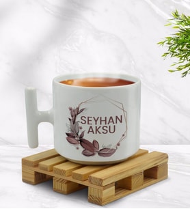 BK Gift Kişiye Özel Çiçek Tasarımlı T Kulplu Beyaz Middle Kupa Bardak-13