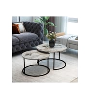 2’li Orta Sehpa Seti – 60 & 75 cm – Siyah Metal Ayaklı-MERMER GÖRÜNÜMLİ GRİ