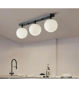 Rsylight Metal Modern Siyah Opal Camlı Tavan Plofyoner 3 LüTavan Avize