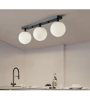 Rsylight Metal Modern Siyah Opal Camlı Tavan Plofyoner 3 LüTavan Avize