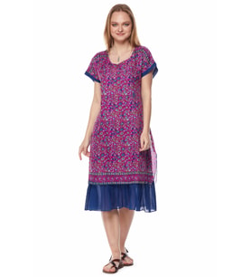 Şile Bezi Çiçek Desenli Pembe Midi Elbise-6104
