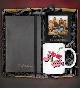 Kişiye Özel Defter&Cherry Sen Ben Kupa&Kişiye Özel Fotoğraflı Çerçeve Hediye Seti