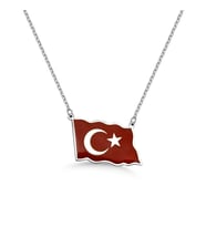 Türk Bayrağı Mineli Gümüş Kolye - Rose