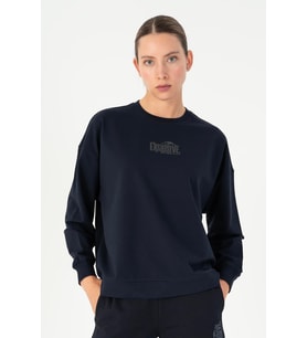 Maraton Oversize Kadın Bisiklet Yaka Açık Lacivert Sweatshirt