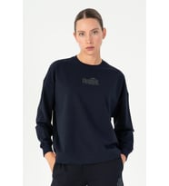 Maraton Oversize Kadın Bisiklet Yaka Açık Lacivert Sweatshirt
