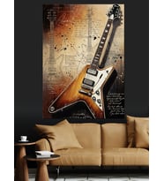 Müzik Notaları Elektro Gitar Dekoratif Kanvas - Mdf Ahşap Tablo