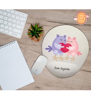 Kişiye Özel Aşık Kuşlar Kalp Sevgili Temalı Mouse Pad Bilek Destekli