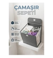 Duvara Monte Katlanabilir Kirli Çamaşır Sepeti Kapaklı Pratik Çamaşır Saklama Kutusu