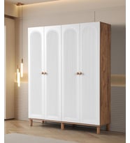 Bohem Çiğdem 4 Kapaklı Çekmeceli Elbise Dolabı Gardrop 160cm (Beyaz)