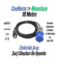 Bemis CEE Norm 16A EV Şarj Uzatma Kablosu Monofaze 10 Metre  3,7 kW  1/16A Fiş – 3/32A Priz  3x2,5 TTR