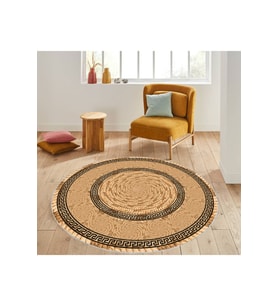 Eliana Home Baskılı, Yıkanabilir Kaymaz Taban Yuvarlak Halı LNA7068-SD353 120x120 cm (Kahverengi)
