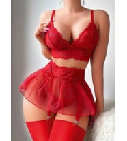 Amora Secret Kırmızı Dantelli Etekli Fantez Jartiyer Takım