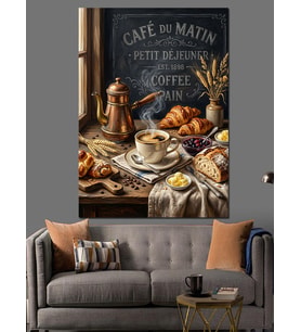 Cafe Du Matin Retro Mutfak Dekoratif Kanvas - Mdf Ahşap Tablo