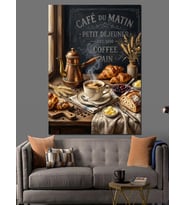 Cafe Du Matin Retro Mutfak Dekoratif Kanvas - Mdf Ahşap Tablo