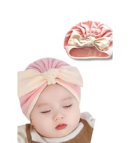 Caş Dekorasyon Açık Pembe Ve Krem Renk Kurdeleli Bebek Saç Bonesi (Açık Pembe)