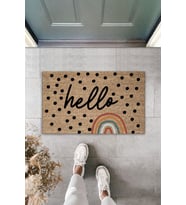 Gök Kuşağı Desenli Hello Yazılı Dekoratif Iç Ve Dış Kapı Önü Paspası 60x40cm