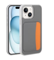 iPhone 13 Kılıf Kartlıklı X-Kart Deri Görünümlü High Quality Silikon Kapak (Koyu Gri)