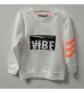 Haknur Önü Cepli Vıbe Baskılı Kolu Şeritli Erkek Bebek Sweatshirt 6-24 Ay Ekru (Ekru-Pembe)