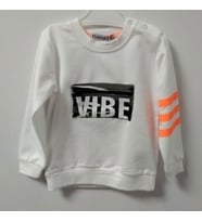 Haknur Önü Cepli Vıbe Baskılı Kolu Şeritli Erkek Bebek Sweatshirt 6-24 Ay Ekru (Ekru-Pembe)