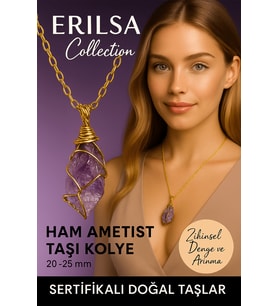Sertifikalı Tel Sargılı Gold Renkli Doğal Ham Ametist Taşı Kolye – Zihinsel Denge ve Arınma Taşı (Çok Renkli)