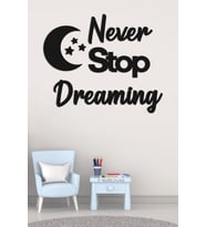 Çocuk Odası Süsü Never Stop Dreaming + Ay ve Yıldız Dekoratif Çocuk Odası Süs (Siyah)