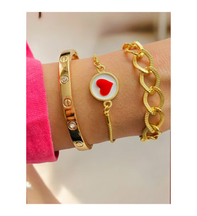 Altın Kaplama 3 lü Kombin Bileklik Seti Gold Renk Kadın Zincir Bilezik Künye Asansör Pandora